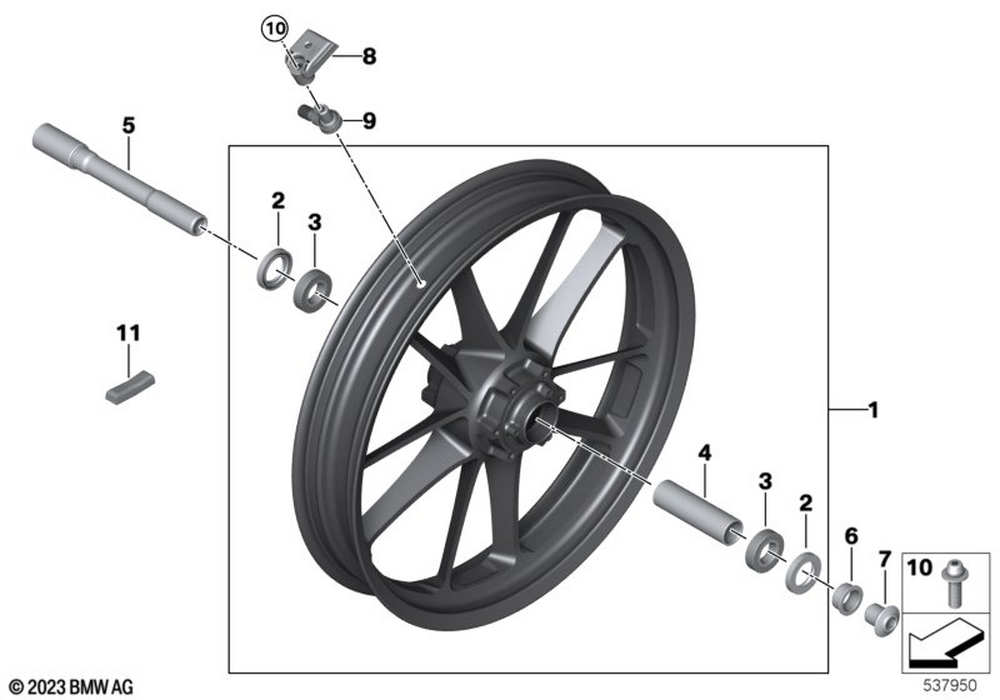 BMW Motorrad Forged wheel, front — 36317923192 — parts illustration