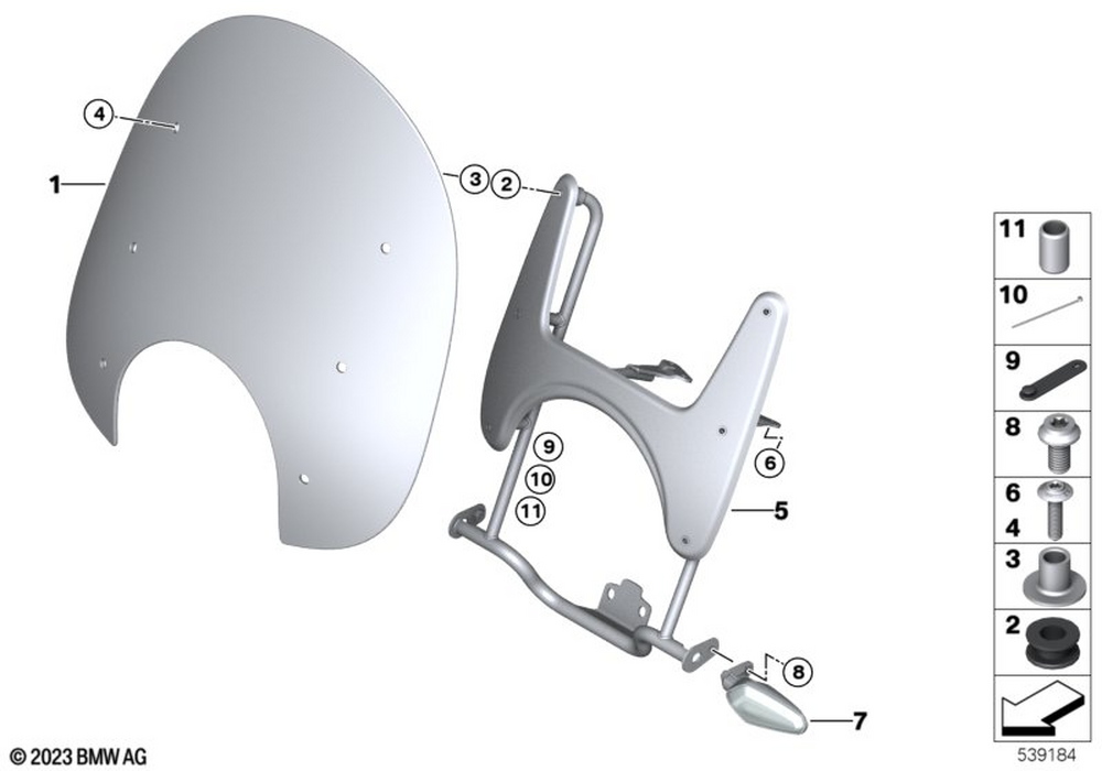 BMW Motorrad Touring Windshield — 77317914860 — parts illustration