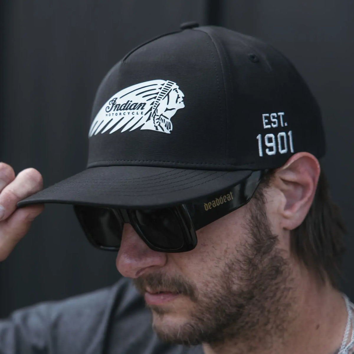 Indian Motorcycle Headdress Flat Brim Cap, Black