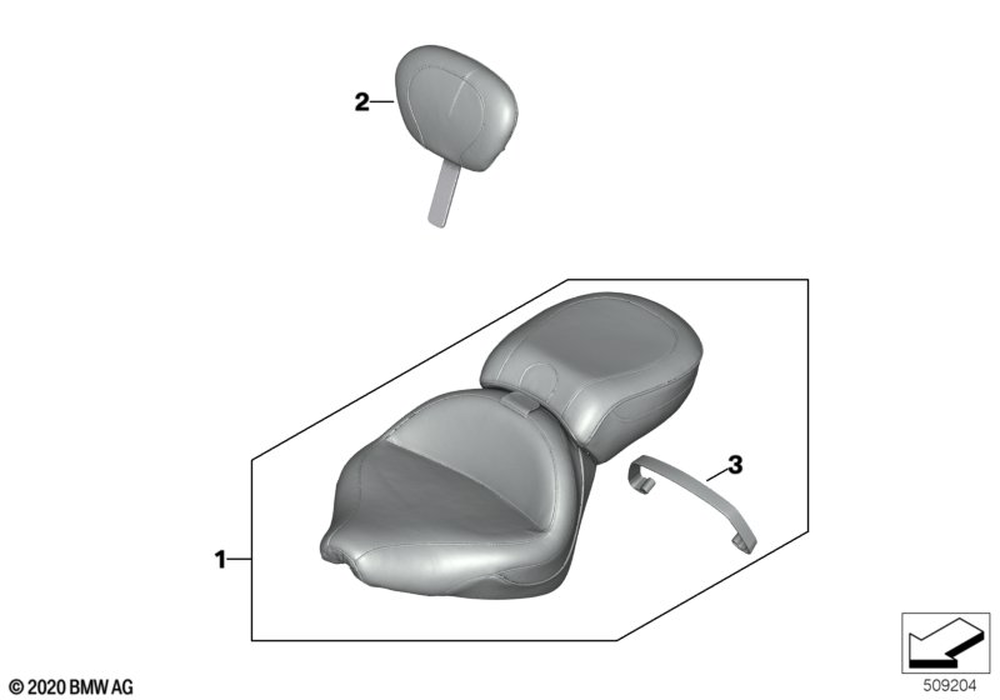 BMW Motorrad Rider Seat Backrest, Tour Black — 77302463897 — parts illustration