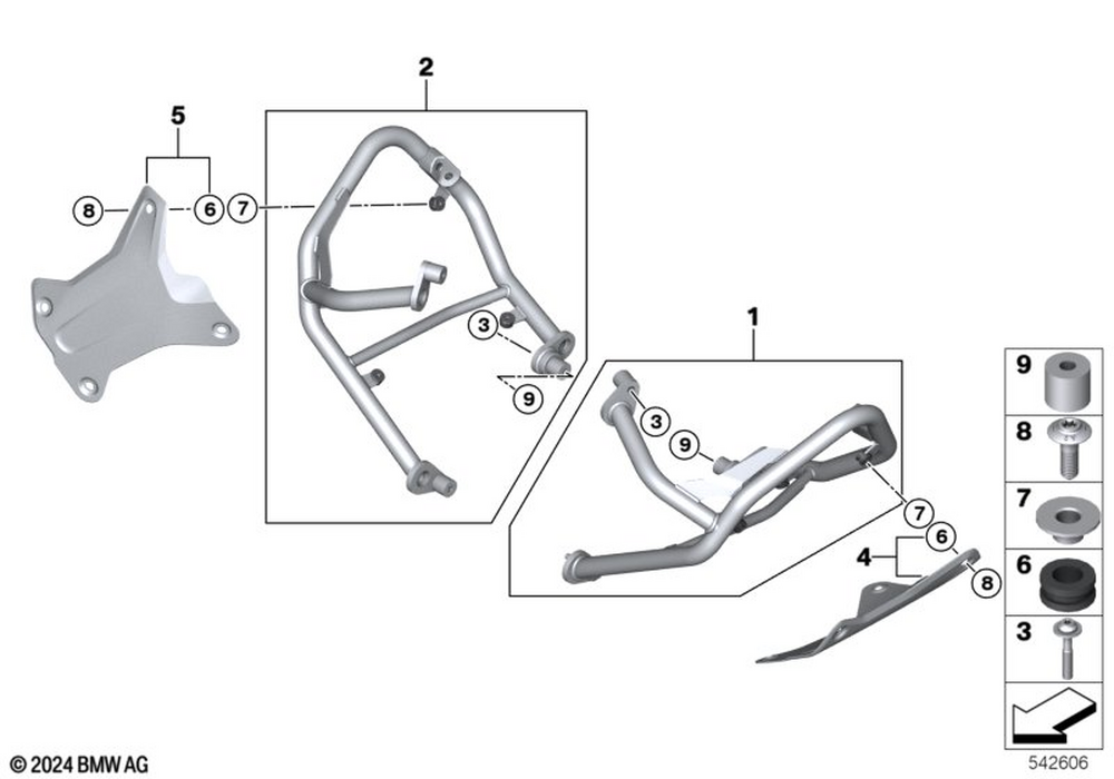 BMW Motorrad Protection bar trim, right — 77145A6E646 — parts illustration
