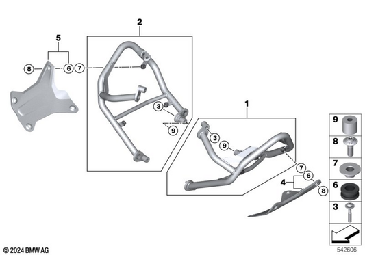 BMW Motorrad Protection bar trim, right — 77145A6E646 — parts illustration