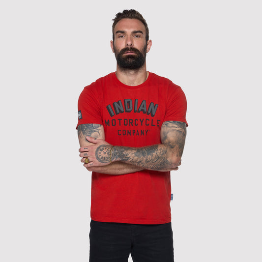 Indian Motorcycle Men’s Arched Block Logo T-Shirt, Red — 3XL