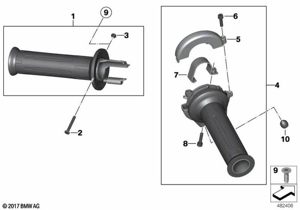 BMW Motorrad Handle Right — 61317671612 — parts illustration