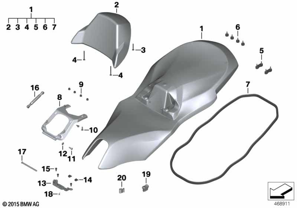 BMW Motorrad Low-Profile Bench Seat — 52538537749 — parts illustration