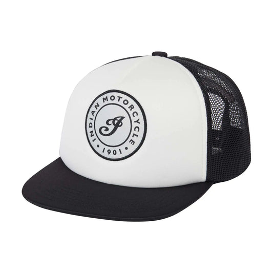 Indian Motorcycle Black And White I Script Flat Peak Cap, Multi