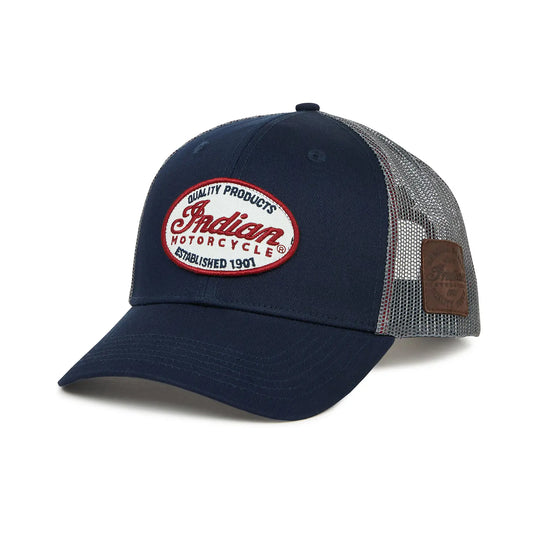 Indian Motorcycle Men's Script Patch Trucker Hat, Blue