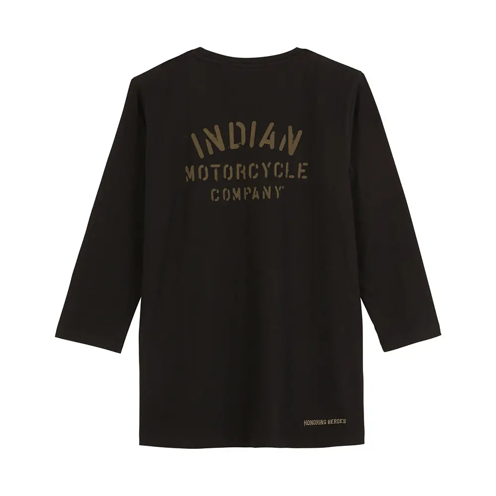 Indian Motorcycle Women's Camo Lined 3/4 Sleeve T-Shirt, Black — M