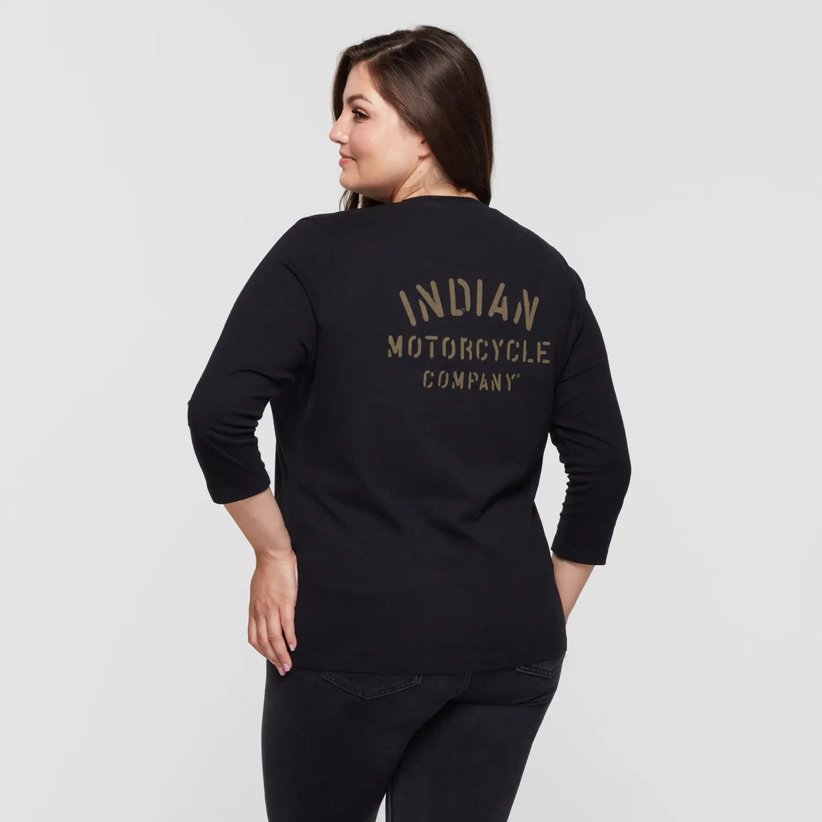Indian Motorcycle Women's Camo Lined 3/4 Sleeve T-Shirt, Black — M