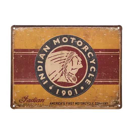 Indian Motorcycle First Motorcycle Embossed Metal Sign
