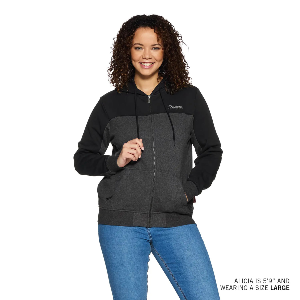 Indian Motorcycle Women's Colorblock Script Hoodie, Gray