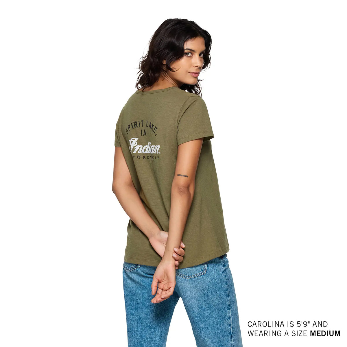 Indian Motorcycle Women's Spirit Lake IA Henley T-Shirt, Green — XS