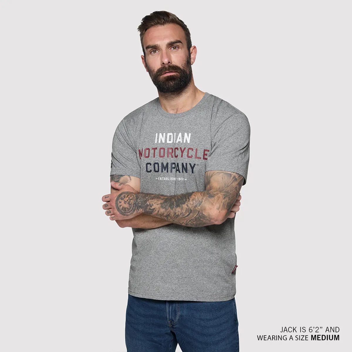 Indian Motorcycle Men's Tri Color Logo T-Shirt, Gray