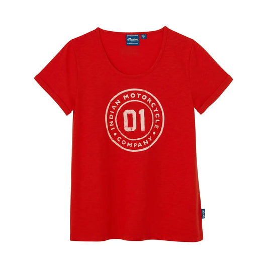 Indian Motorcycle Women's Stamp Circle Logo T-Shirt, Red — XL
