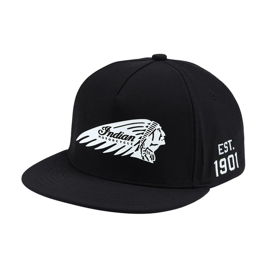 Indian Motorcycle Headdress Flat Brim Cap, Black