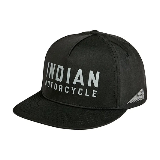 Indian Motorcycle Block Logo Print Flat Peak Cap, Black