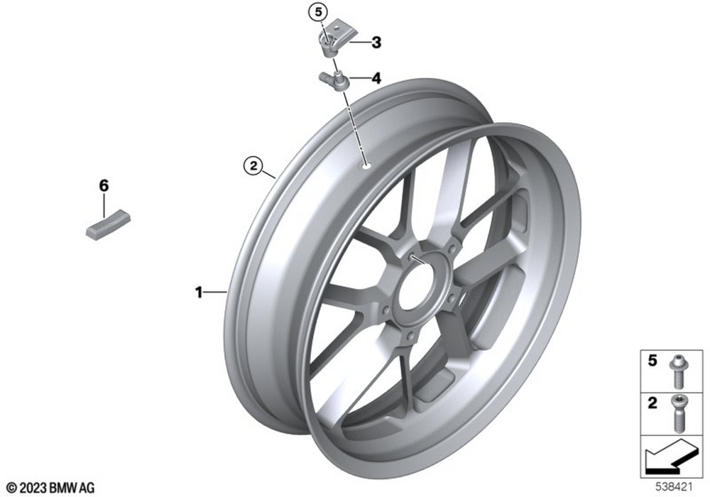 BMW Motorrad Forged wheel, rear — 36315B3BB52 — parts illustration