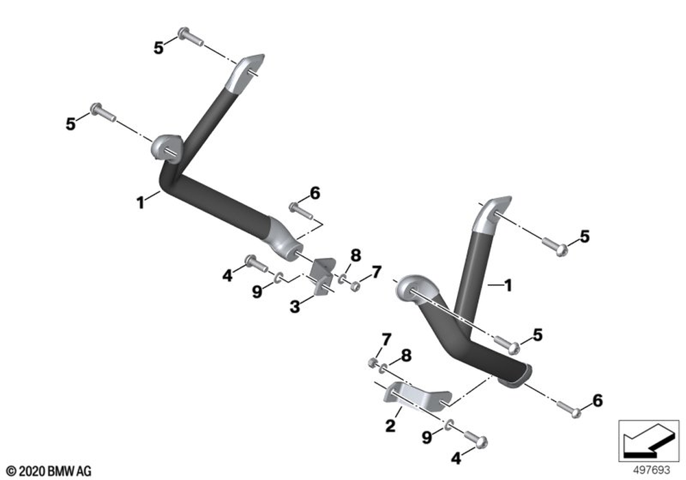 BMW Motorrad Left Engine Protection Bar — 77148393839 — parts illustration