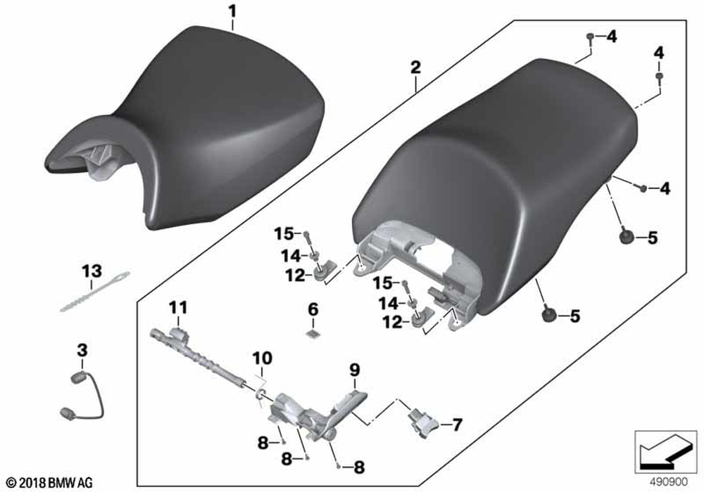 BMW Motorrad Driver Seat Komfort Low — 52538546825 — parts illustration
