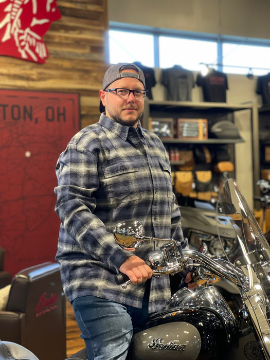 Indian Motorcycle Men’s Bolton Plaid Shirt, Navy — L