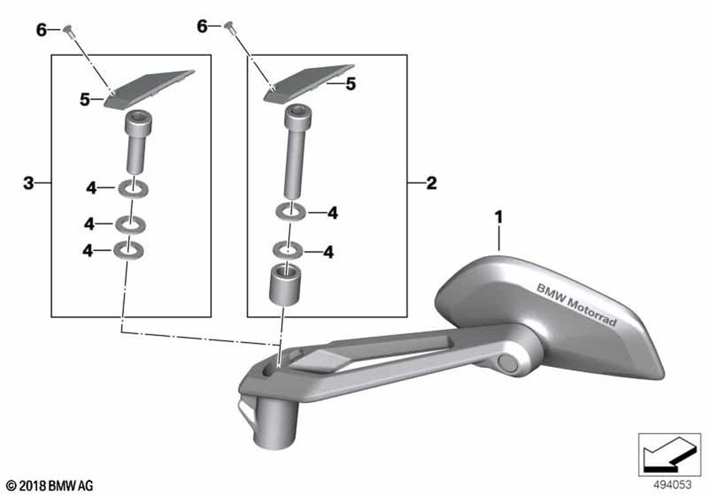BMW Motorrad Set mounted parts mirror — 51168414268 — parts illustration