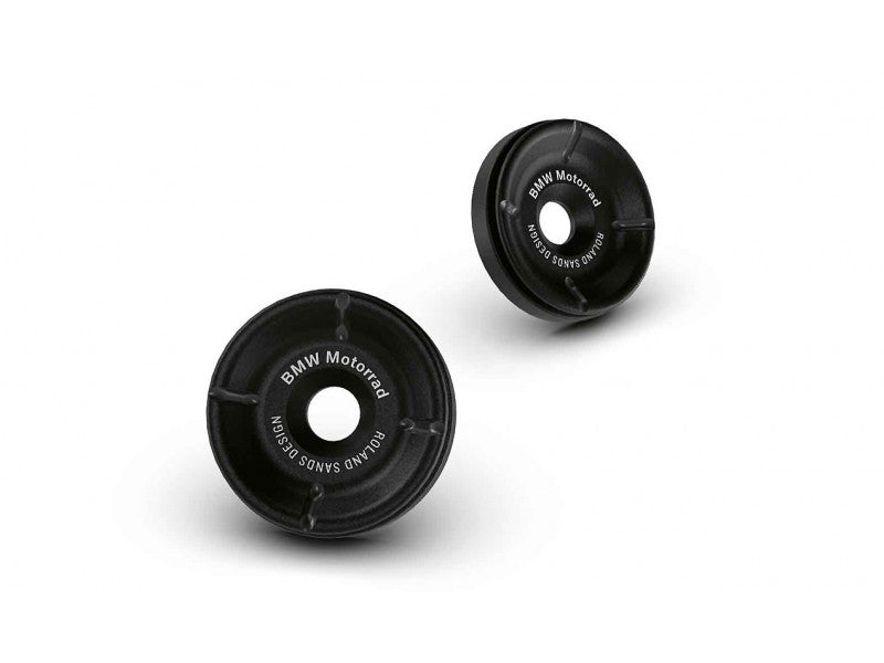 BMW 2-Tone-Black handlebar end set (Roland Sands Design) — part R18 — 77222469274; product photograph