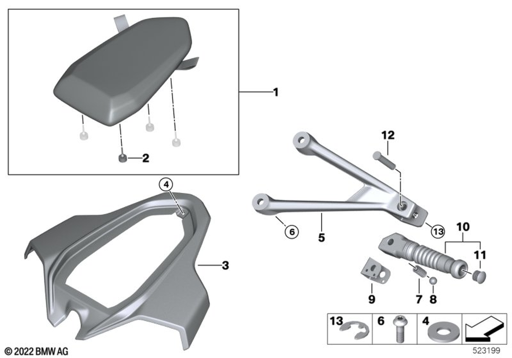 BMW Motorrad Passenger Seat — 52538569758 — parts illustration