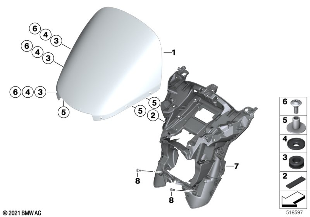 BMW Motorrad Windshield, High — 46639899433 — parts illustration