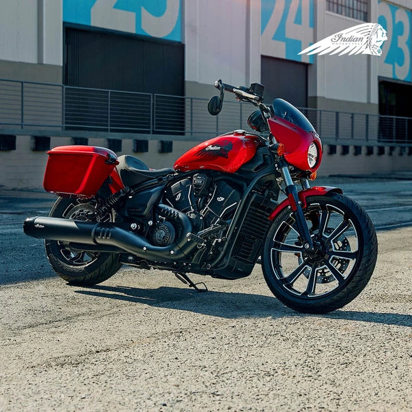 Indian Sport Scout RT with touring cases, in original Indian Motorcycle dealer campaign artwork